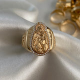 Anillo Virgen Del Carmen 14.3gr- T8 1/4 Circones Blancos Oro Amarillo*