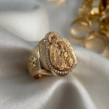 Anillo Virgen del Carmen 15.8gr-T11 Mate Circones Blancos Oro Amarillo