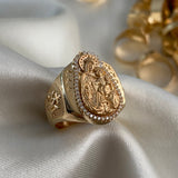 Anillo Virgen Del Carmen 14.3gr- T8 1/4 Circones Blancos Oro Amarillo*