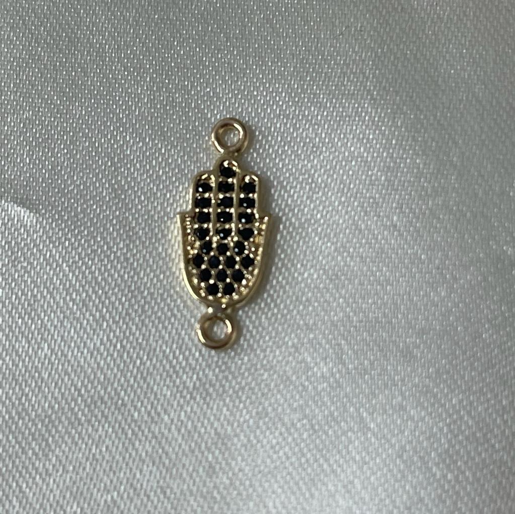 Herraje Mano Hamsa 0.95gr Oro Amarillo Circones Negros