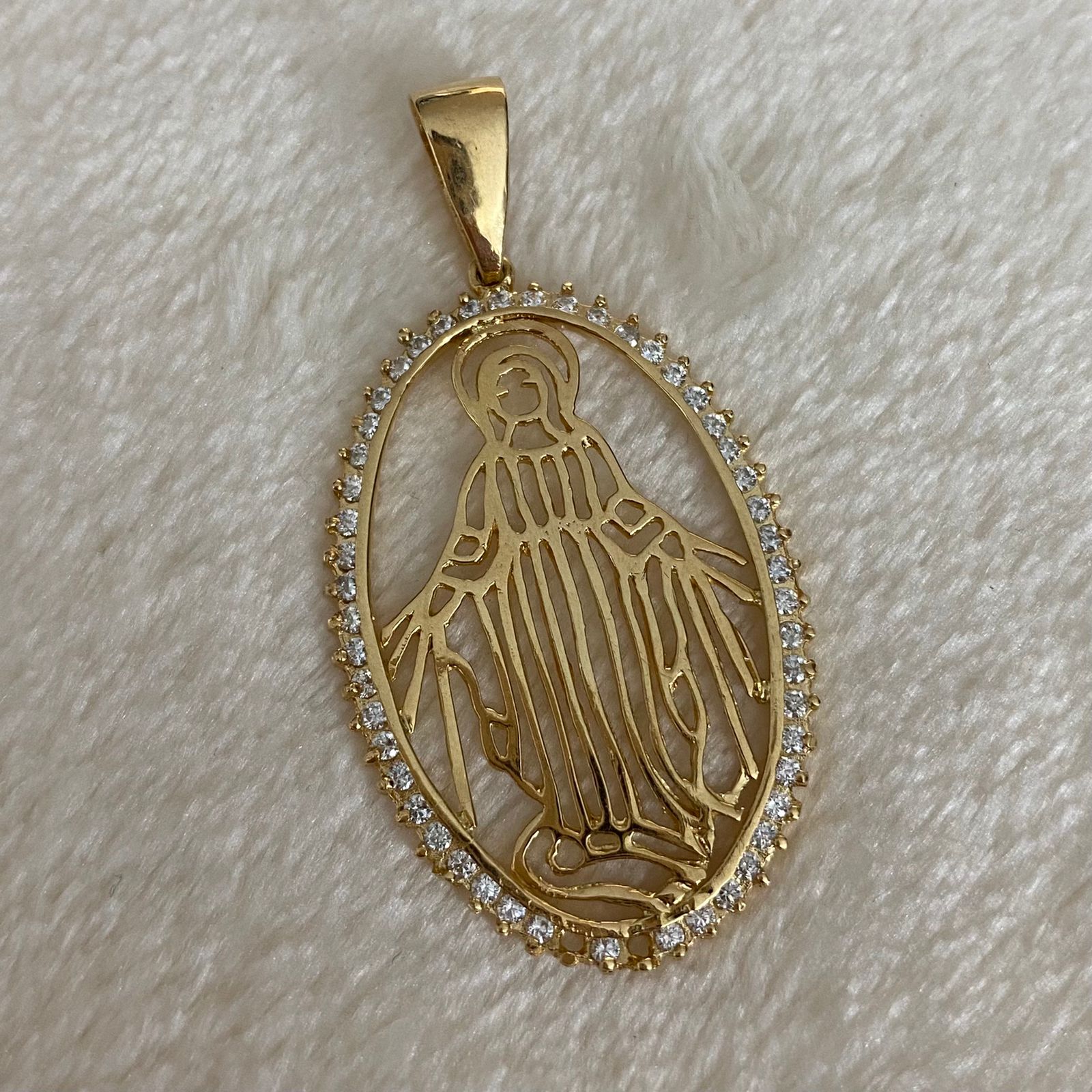 Dije Virgen Milagrosa 6.15gr Oro Amarillo Circones Blancos