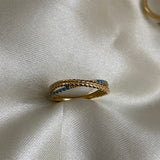 Anillo Correa Doble 2.1gr-T6 Circones Celeste Oro Amarillo