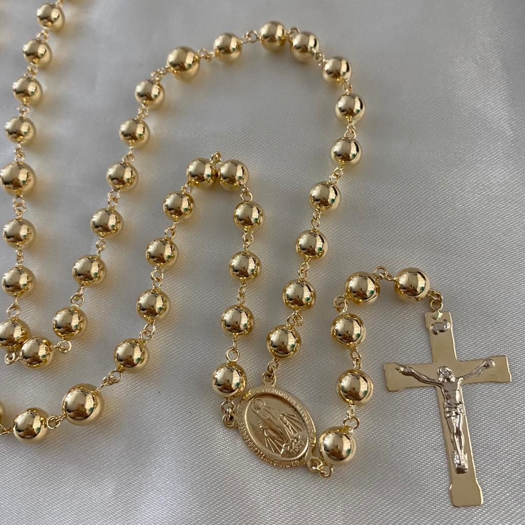 Rosario 36.75gr/65cm 8mm Virgen Milagrosa Bola Lisa Oro Amarillo