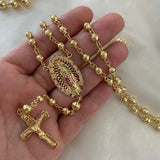 Rosario Virgen Guadalupe 26.95gr/60cm Oro Amarillo Bolas Diamantadas