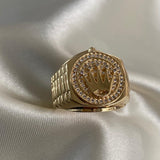 Anillo Corona RX 10.3gr-T13 1/4 Circones Blancos Oro Amarillo