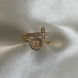 Anillo Fe Cruz 1.5gr-T6 1/2 Circones Blancos Oro Amarillo