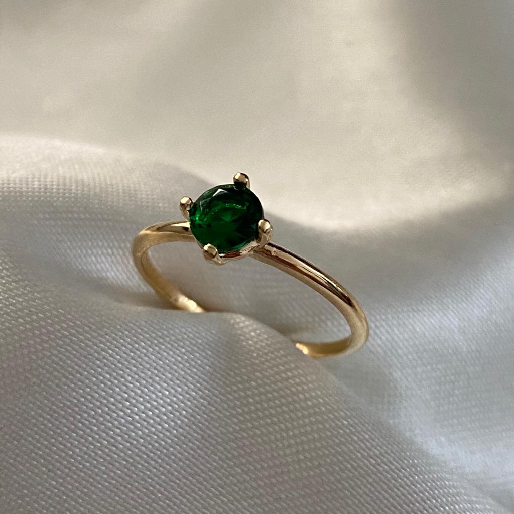 Anillo Solitario 1.55gr-T6 1/2 Circon Verde Oro Amarillo