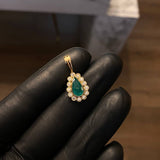 Dije Pera 2.6gr/2.2cm Esmeralda 1.18Qts Circones Blancos Oro Amarillo (Joya)*