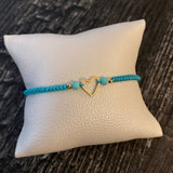 Pulsera Corazon/Bolas Diamantadas Oro Amarillo 3mm/Azul*