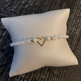 Pulsera Corazon/Bolas Diamantadas Oro Amarillo 3mm/Blanco*