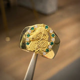 Anillo Caballo 14.05gr-T9 1/2 Circones Verdes Blancos Oro Amarillo