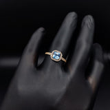 Anillo Solitario Halo 3.05gr T8-3/4 Circones Azules Blancos Oro Amarillo#