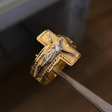 Anillo Cristo Cruz 4.4gr T10 3/4 Dos Oros Amarillo Blanco*