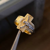 Anillo Cristo Cruz 4.4gr T10 3/4 Dos Oros Amarillo Blanco*