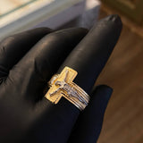 Anillo Cristo Cruz 4.4gr T10 3/4 Dos Oros Amarillo Blanco*