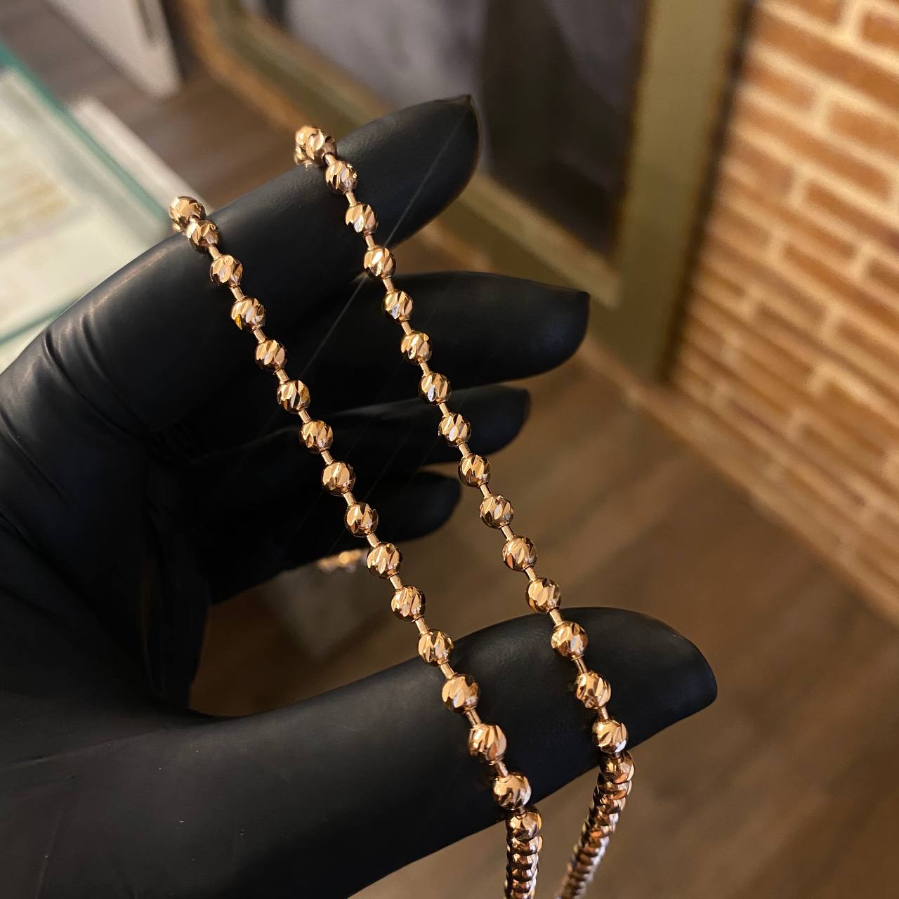 Cadena Militar 30.75gr 60cm Bola Diamantada Oro Rosa – Napoleone