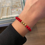 Pulsera Roja Triponzina Bolas 3-6mm Lisas Oro Amarillo*