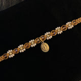 Choker Caqui Floreado Cristal Virgen Milagrosa Bolas 3mm Diamantadas Oro Amarillo Pulsera*