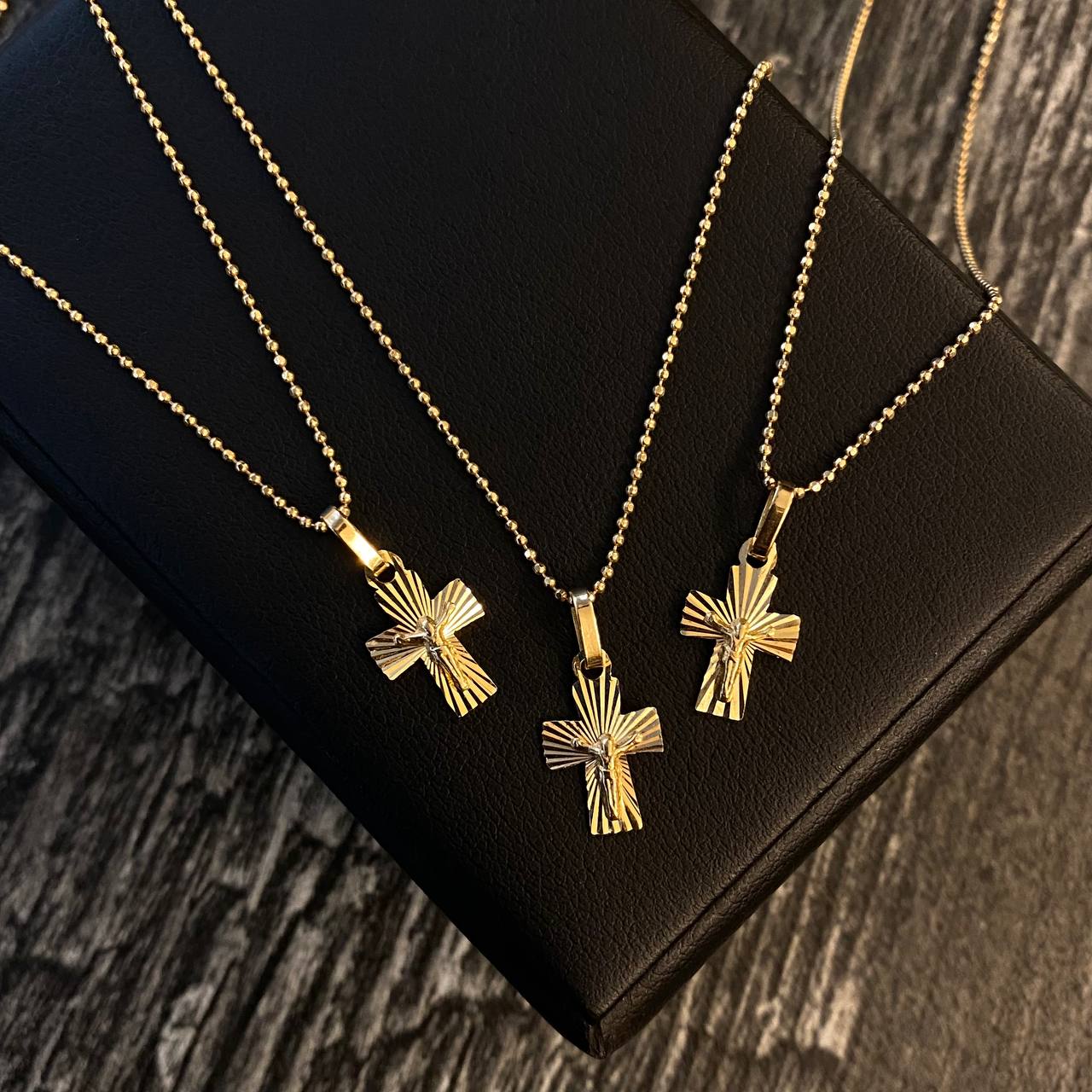 ¡¡OFERTA!! Set Cadena Militar 2.65gr/60cm Diamantada + Dije Cristo Cruz 0.6gr/1.8cm Diamantada Oro Amarillo