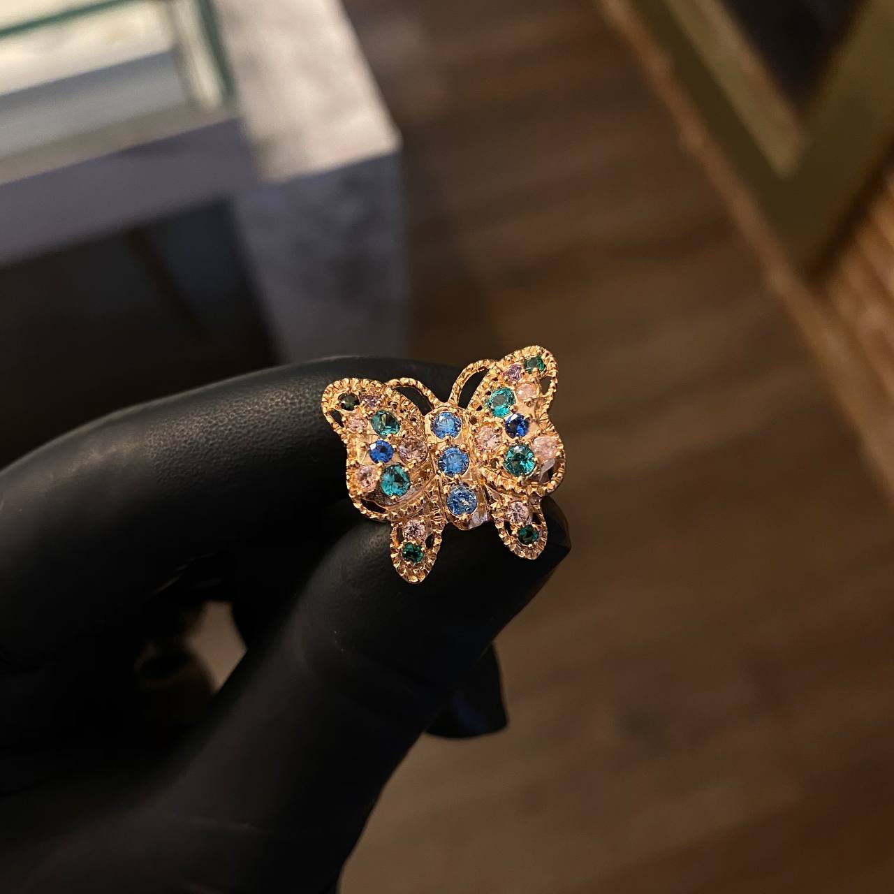 Anillo Mariposa 6gr T6 1/2 Circones Azules Rosa Verdes Oro Rosa