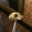 Anillo Exagono 7.6gr T9 3/4 Circon Verde Circones Blancos Oro Amarillo