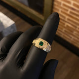 Anillo Exagono 7.6gr T9 3/4 Circon Verde Circones Blancos Oro Amarillo