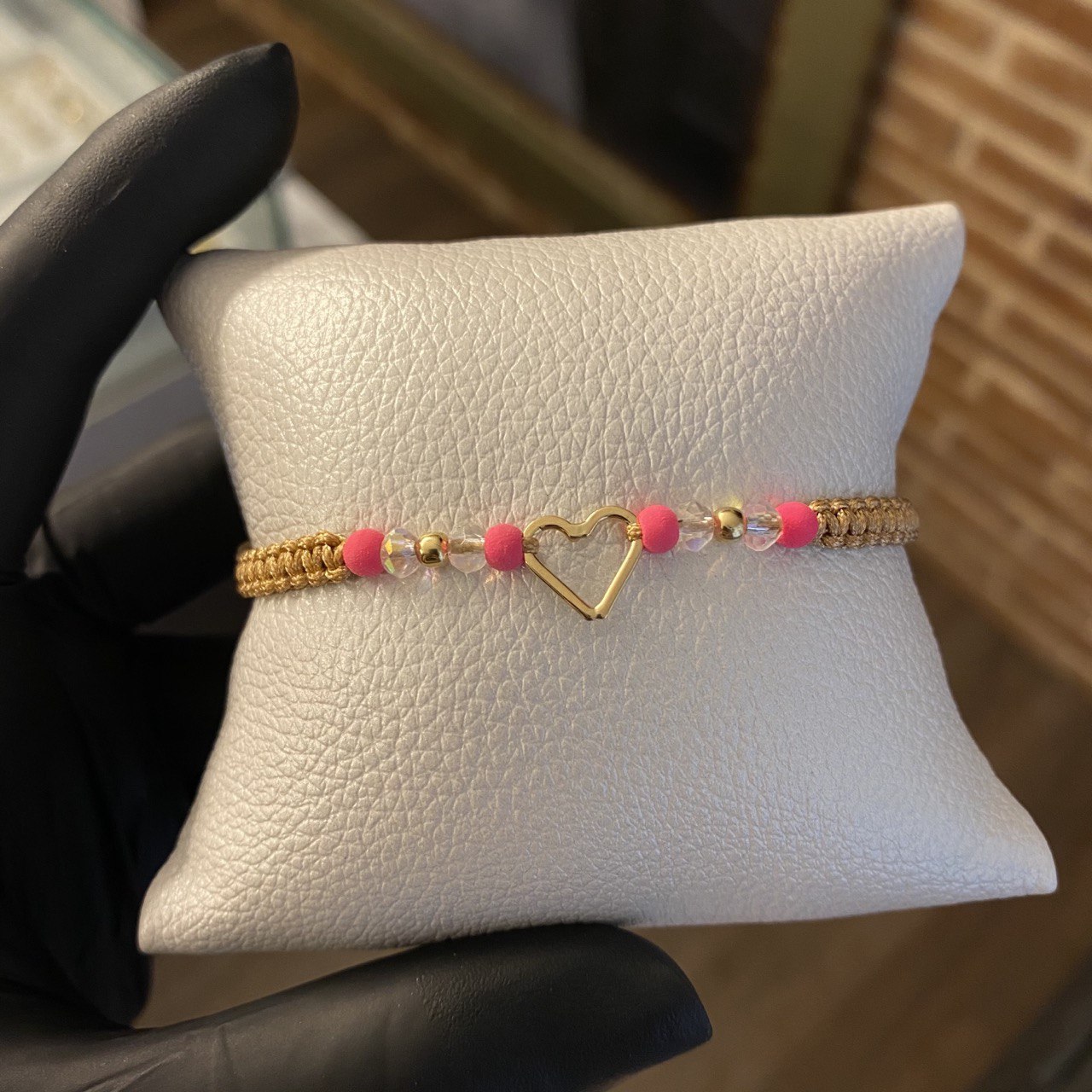 Pulsera Caqui Corazon Pinky Refrax Bolas 3mm Lisas Oro Amarillo