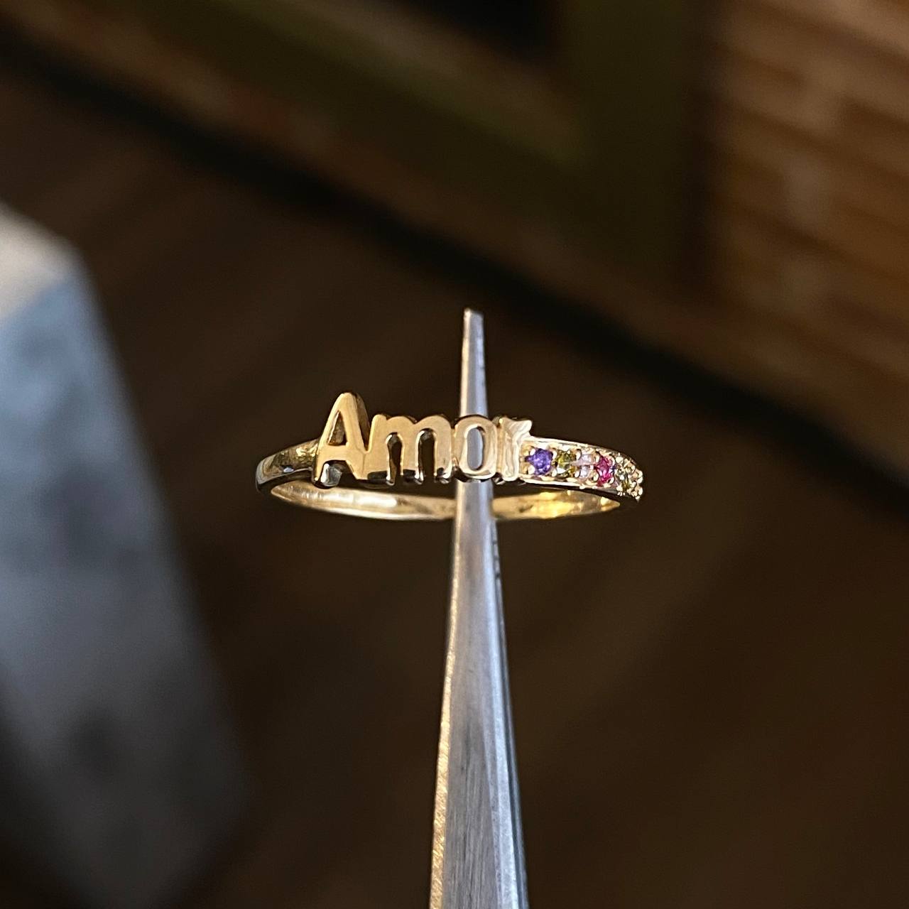 Anillo Amor 1.25gr T6 3/4 Circones Rosas Oro Amarillo