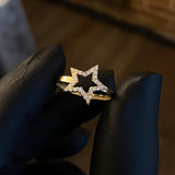 Anillo Silueta Estrella 1.3gr T5 1/2 Circones Blancos Oro Amarillo