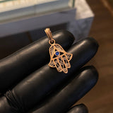 Dije Mano Hamsa  2.3gr / 3.1cm Circon Azul Oro Rosa Nac.Esp.*